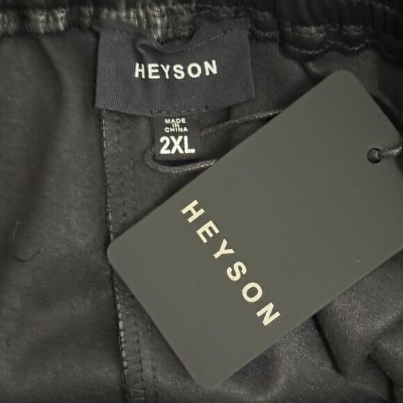 HEYSON Black Faux Leather Drawstring Elastic Waist Shorts, NWT! Size 2XL - Picture 3 of 6